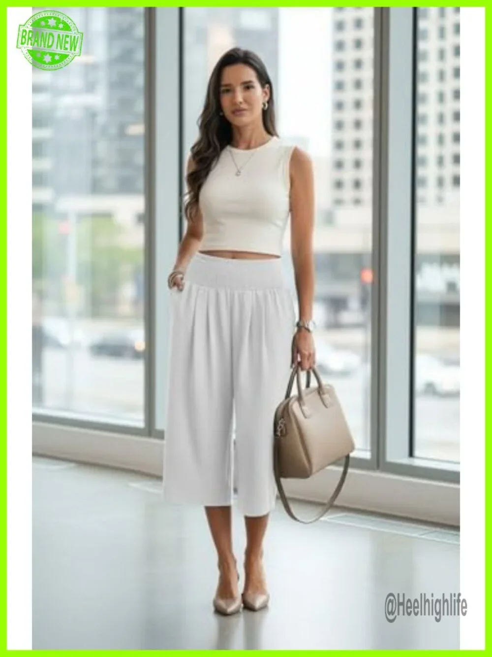 Women's Wide Leg Capri Pants Tummy Control High Waisted Palazzo Summer Beach